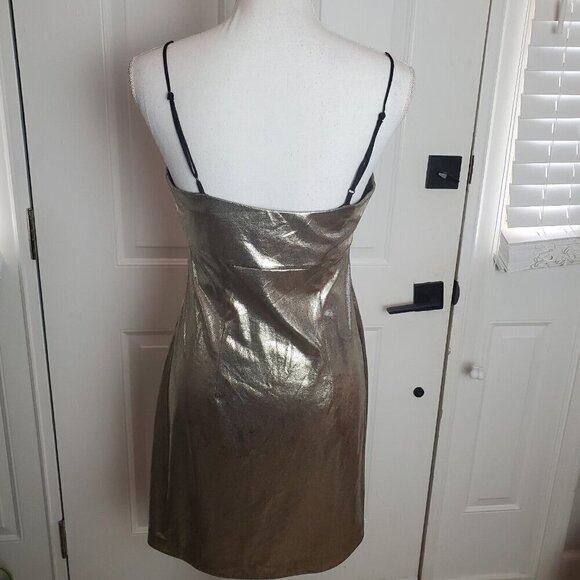 Urban Outfitters Silence + Noise Drita Dress Large Gold Metallic Mini Slip‎ - Picture 3 of 10